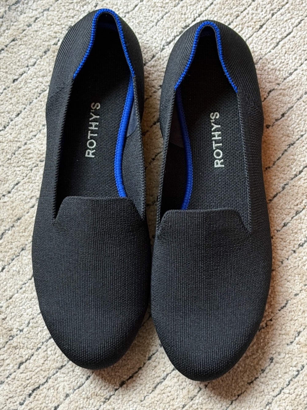 Rothy's Black Flats with Blue Trim